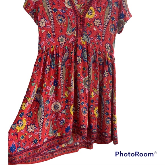 R. Vivimos Floral Peacock Boho Style Short sleeve Dress - Picture 5 of 12